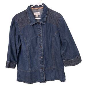 Womens Denim Jacket 1X Button-FrontCJ Banks Cotton 3/4 Sleeves Lightw